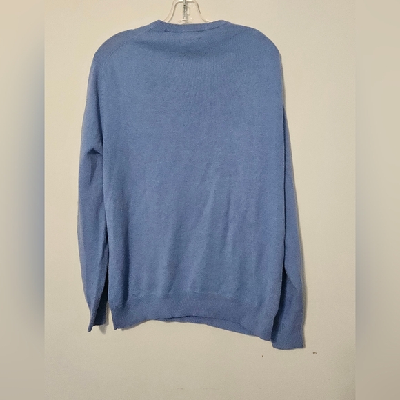 Alan Flusser Men's Sky Blue Cotton Cashmere V Neck Sweater Medium - Picture 6 of 7